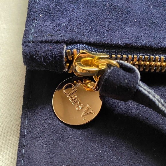 Clare V × Vogue Navy & Gold Suede Clutch - Picture 2 of 5
